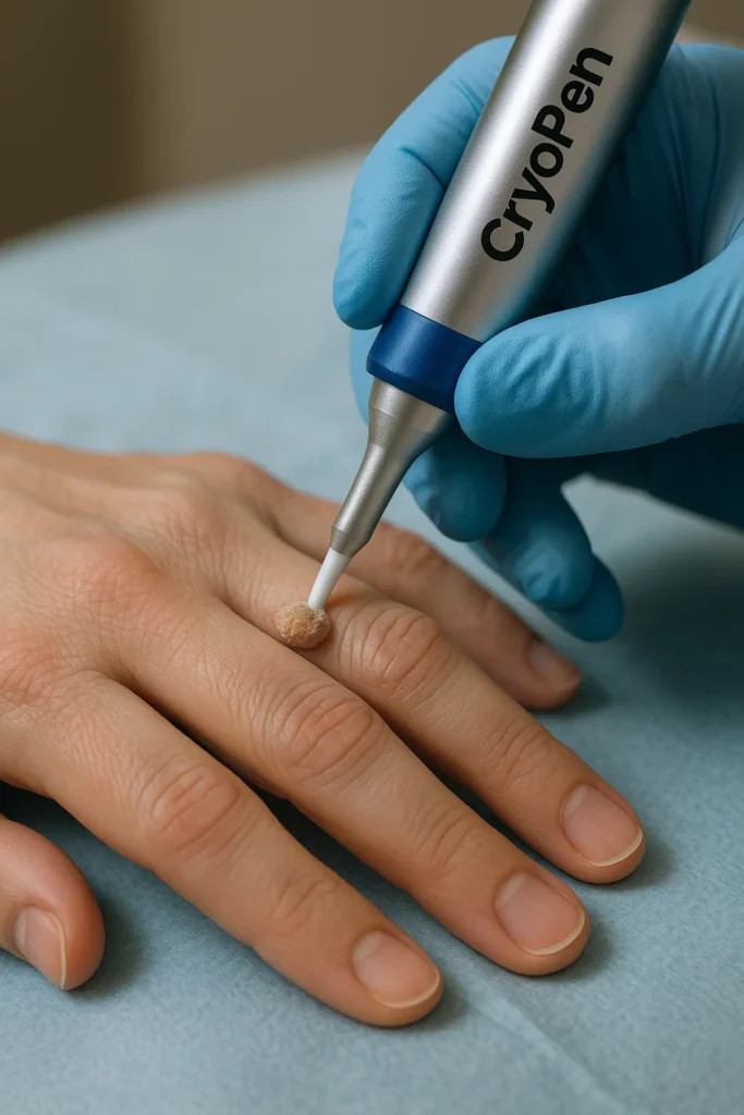 example of cryopen wart removal Chesterfield treatment on a persons finger