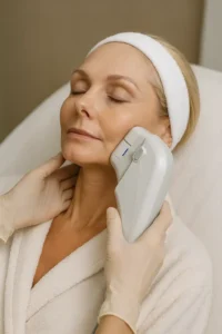 Woman receiving HIFU non surgical facelift treatment Chesterfield