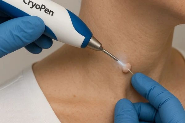 Person receiving Cryotherapy skin tag removal Chesterfield