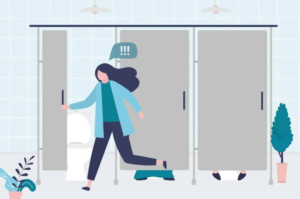 graphic of Urine incontinence Chesterfield woman running to the toilet.