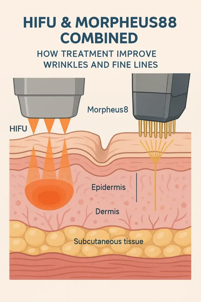 Diagram showing HIFU & Morpeus8 Chesterfield and the benefits for reduction in wrinkles and fine lines