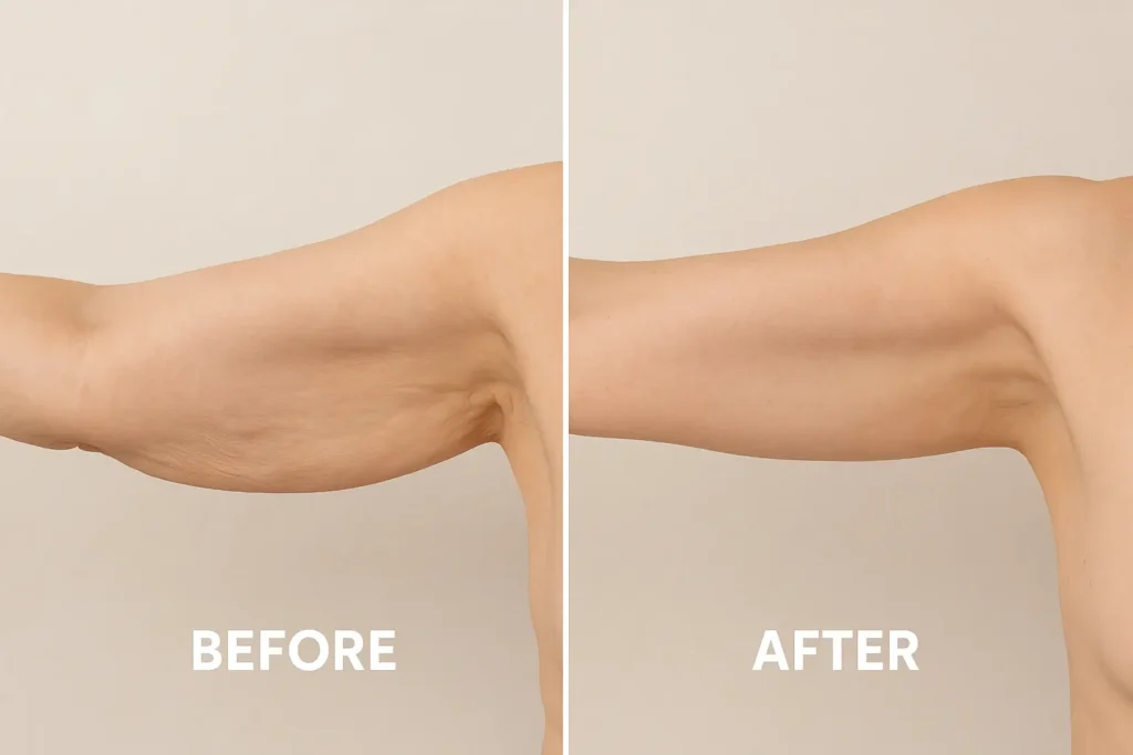 Picture of LA LIPO Chesterfield before and after results of skin tightening treatment on the upper arms.